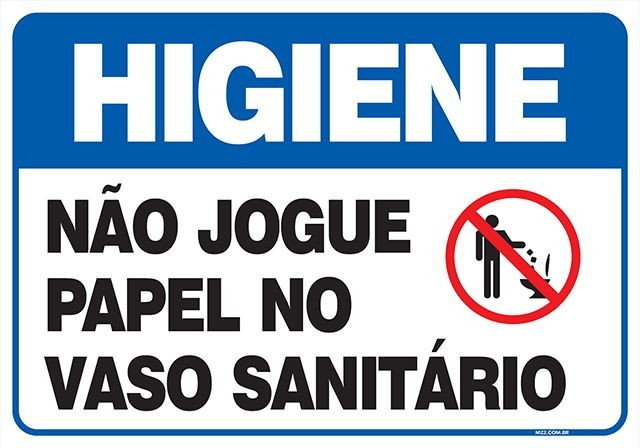 Placa aviso não jogue papel no vaso sanitário